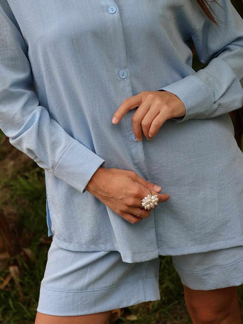 Костюм льняной "Личи" (рубашка+шорты)_456/голубой